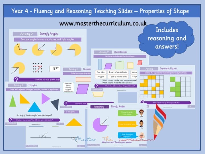 Cover of Year 4 – Editable Properties of Shape Fluency and Reasoning Teaching Slides