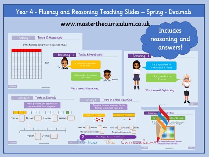 Cover of Year 4 – Editable Fluency & Reasoning Decimal Teaching Slides – Spring