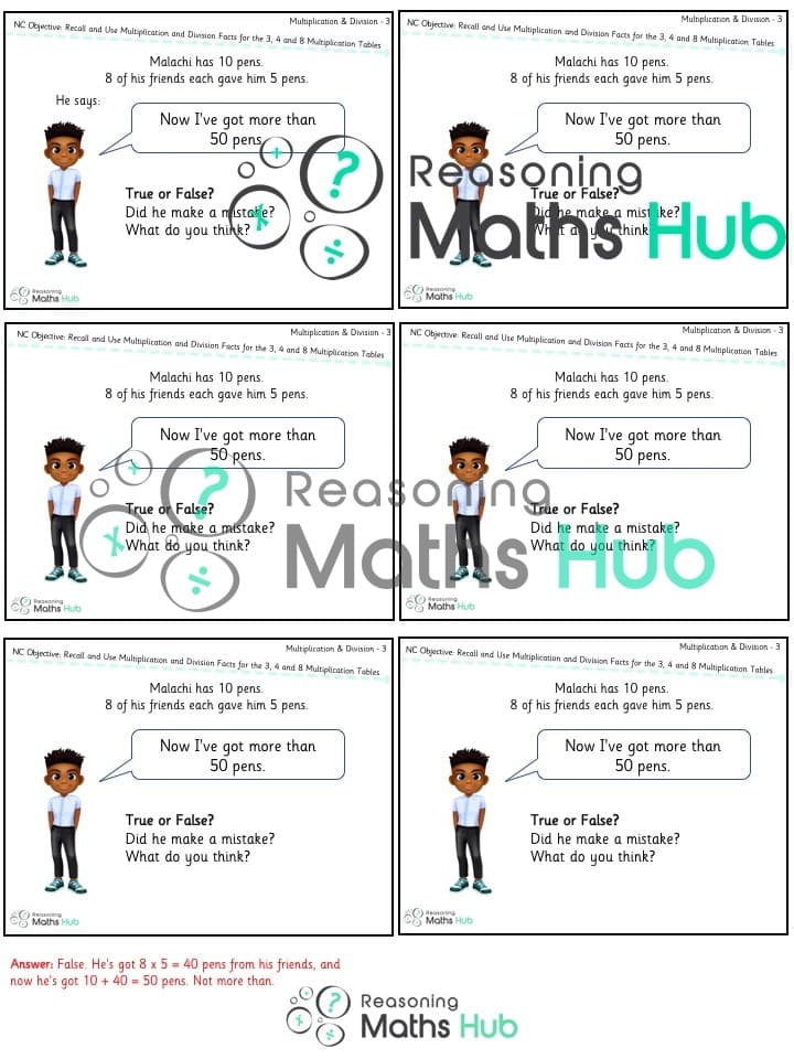 Cover of Recall and use multiplication and division facts for the 3, 4 and 8 multiplication tables