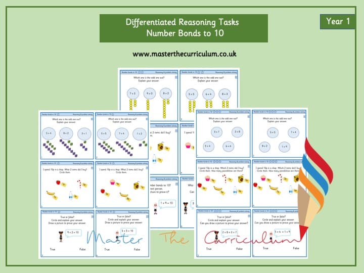Cover of Year 1- Differentiated Reasoning Tasks- Number Bonds to 10