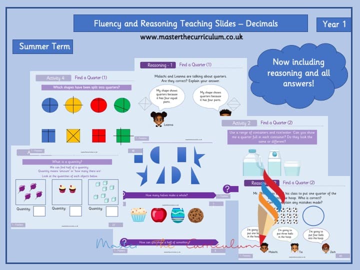 Cover of Year 1 Editable Fractions Teaching Slides – Fluency and Reasoning