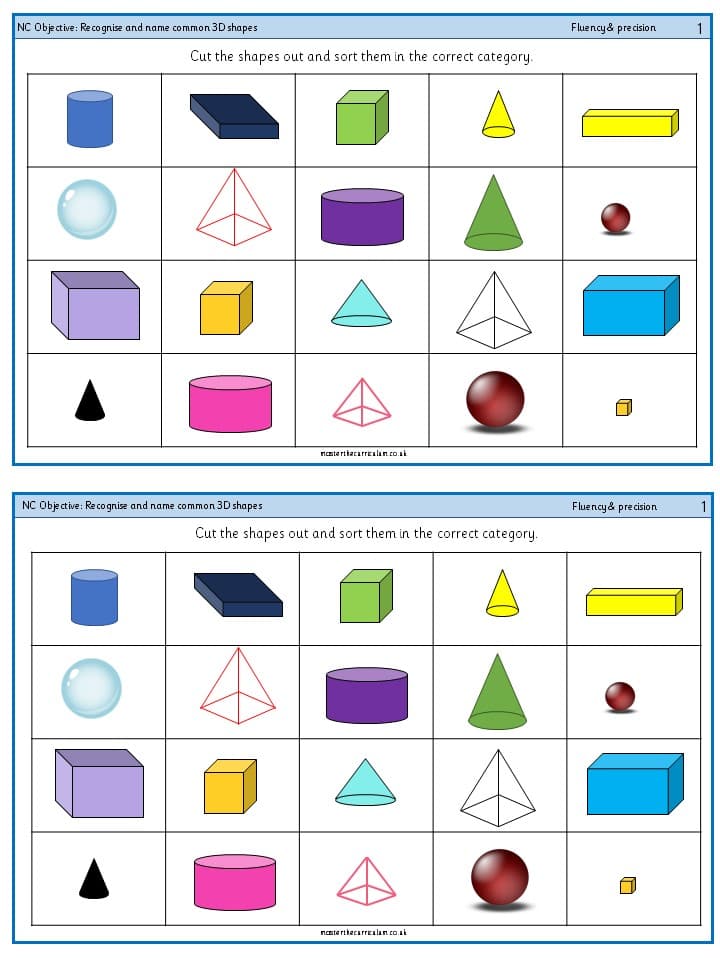 Cover of Year 1 Free Geometry Resources Recognise and name common 3D shapes – 3