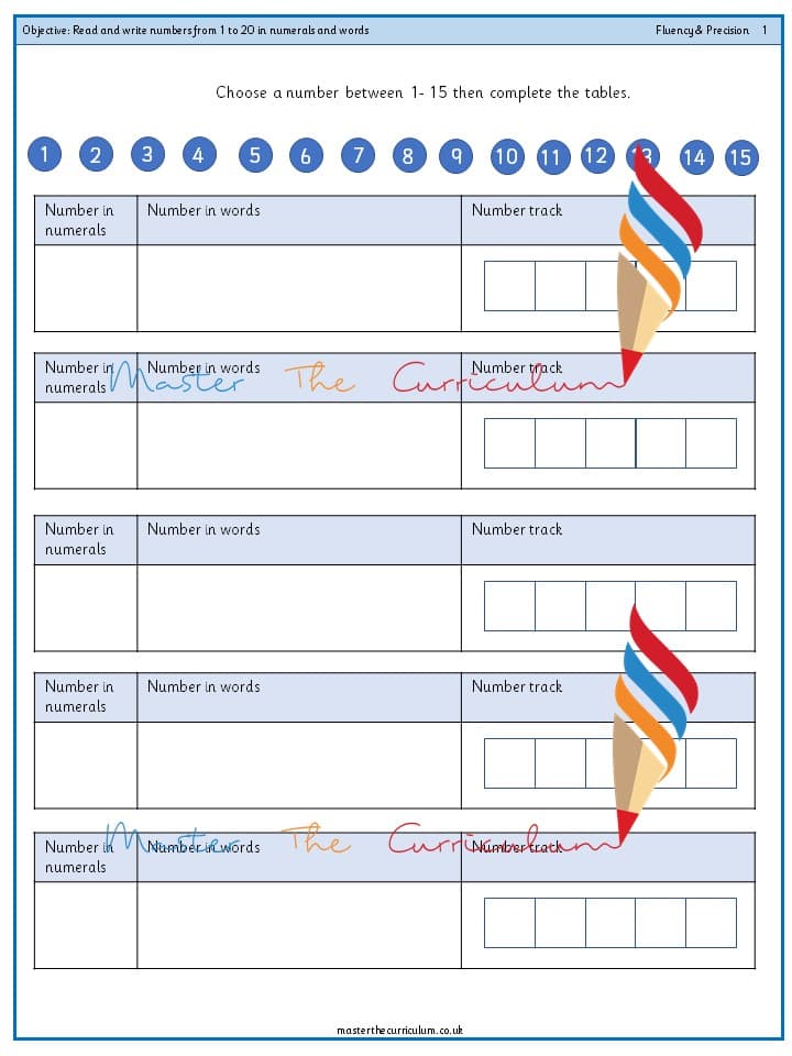 Cover of Year 1 – Read and write numbers from 1 to 20 in numerals and words (3)