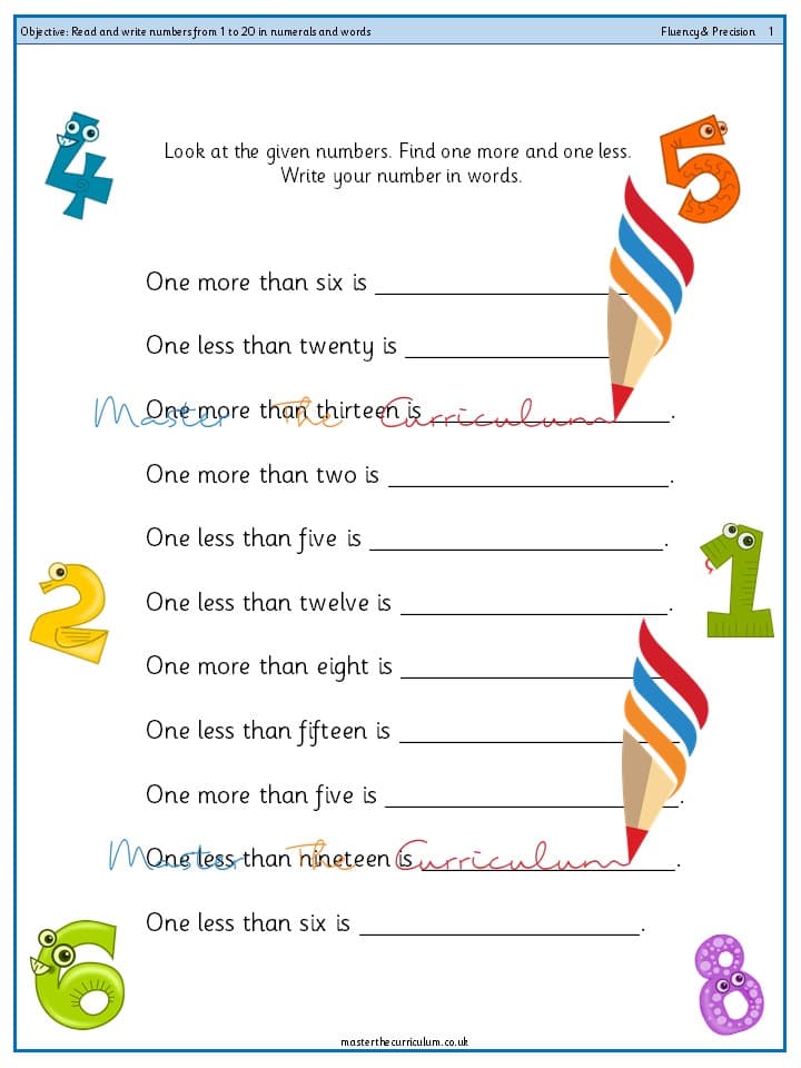 Cover of Year 1 – Read and write numbers from 1 to 20 in numerals and words (8)