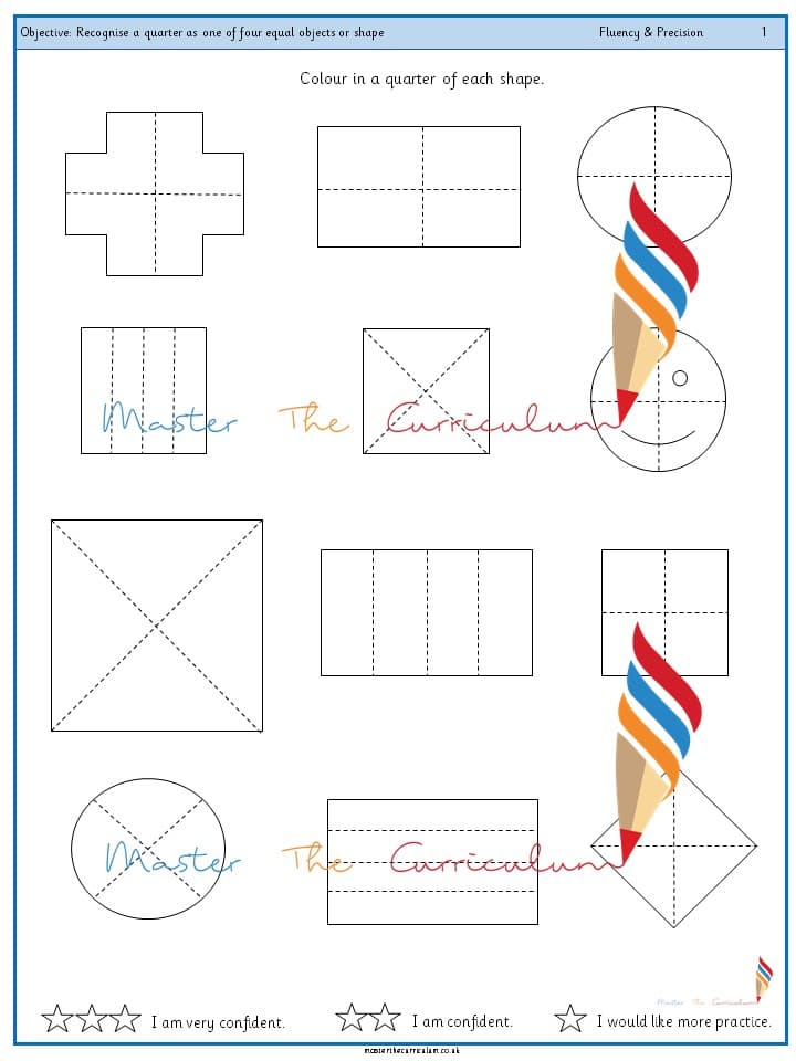 Cover of Year 1 – Recognise a quarter as one of four equal objects or shape (2)