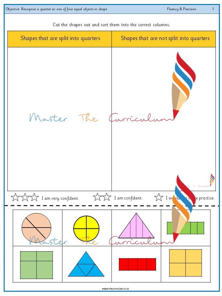 Cover of Year 1 – Recognise a quarter as one of four equal objects or shape (3)