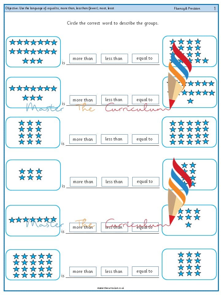 Cover of Year 1 – Use the language of equal to, more than, less than (fewer), most, least (1)