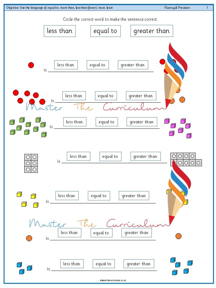 Cover of Year 1 – Use the language of equal to, more than, less than (fewer), most, least (6)