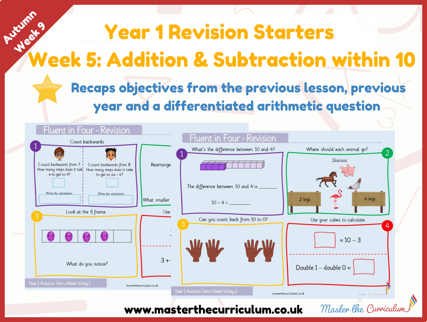 Cover of Year 1 – Autumn – Week 5 Addition And Subtraction Revision Starters V2.0