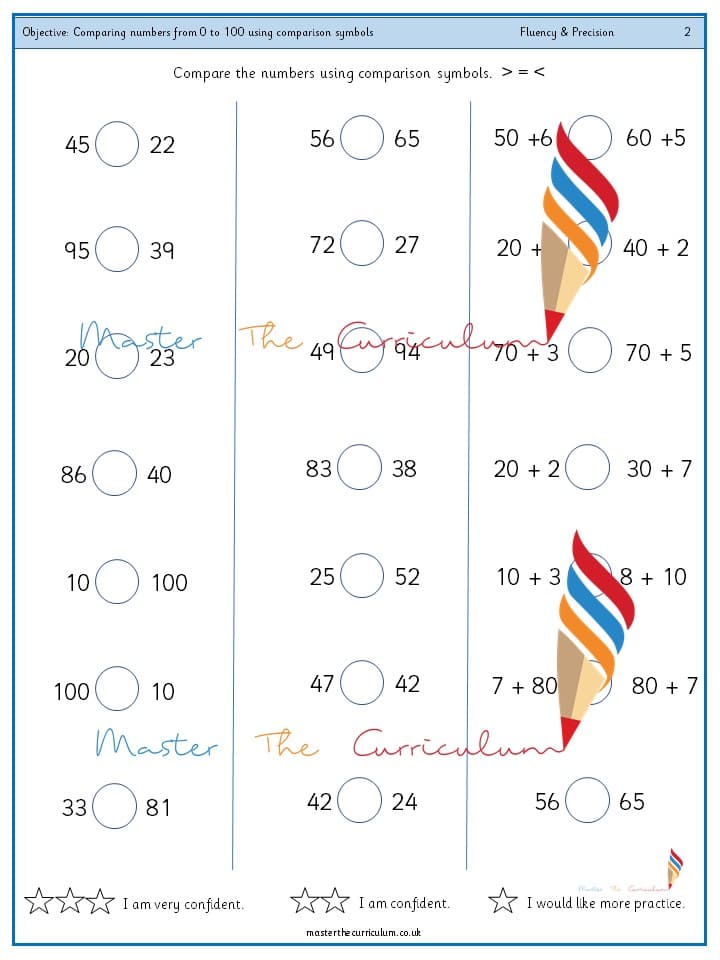 Cover of Year 2 – Comparing numbers from 0 to 100 using comparison symbols (10)