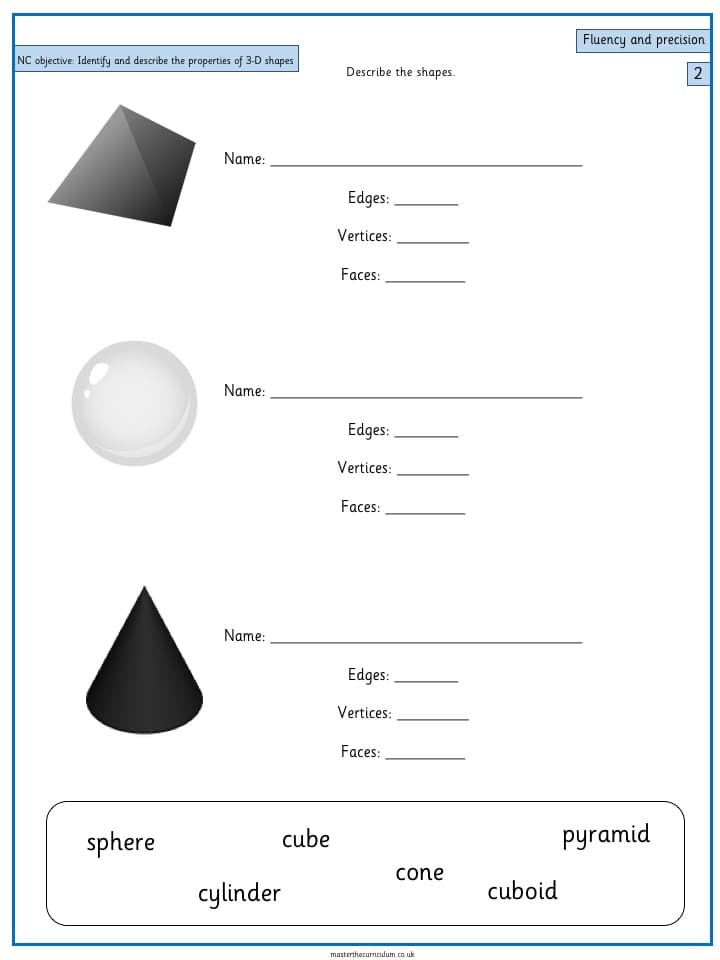 Cover of Year 2 Maths Geometry Identify 3-D shapes – 2