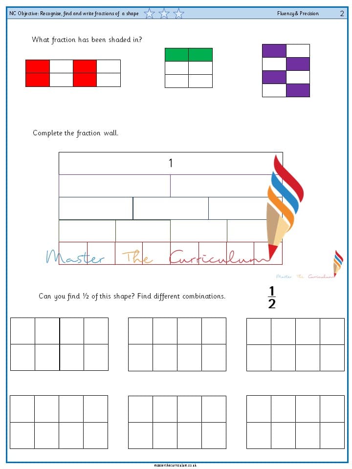 Cover of Year 2 – Recognise, find and write fractions of a shape