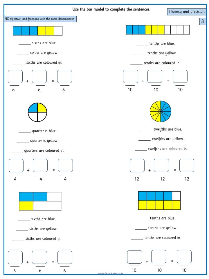 Cover of Year 3 Maths Fractions free Resources Add and subtract