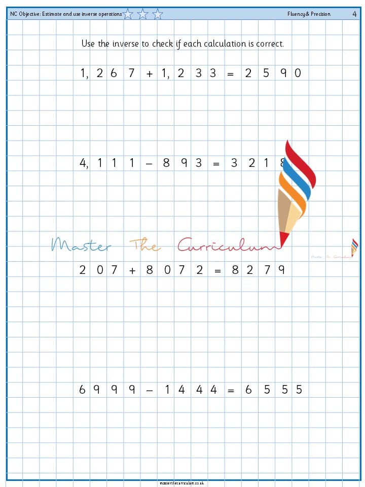 Cover of Estimate and use inverse operations to check answers to a calculation