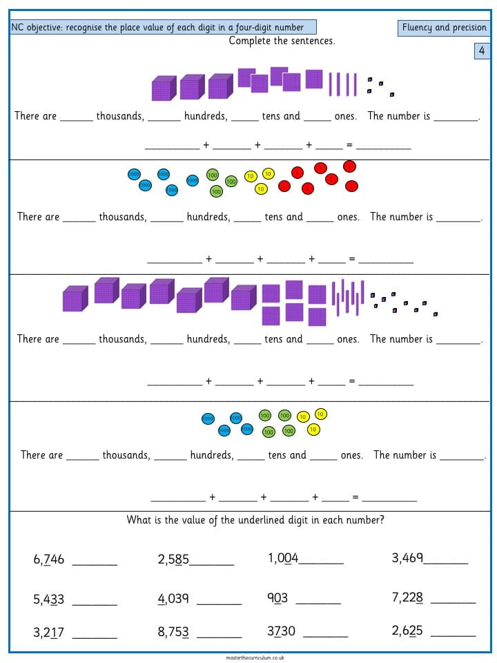 Cover of Year 4 Maths -Recognise the place value of each digit in a four-digit number – 5