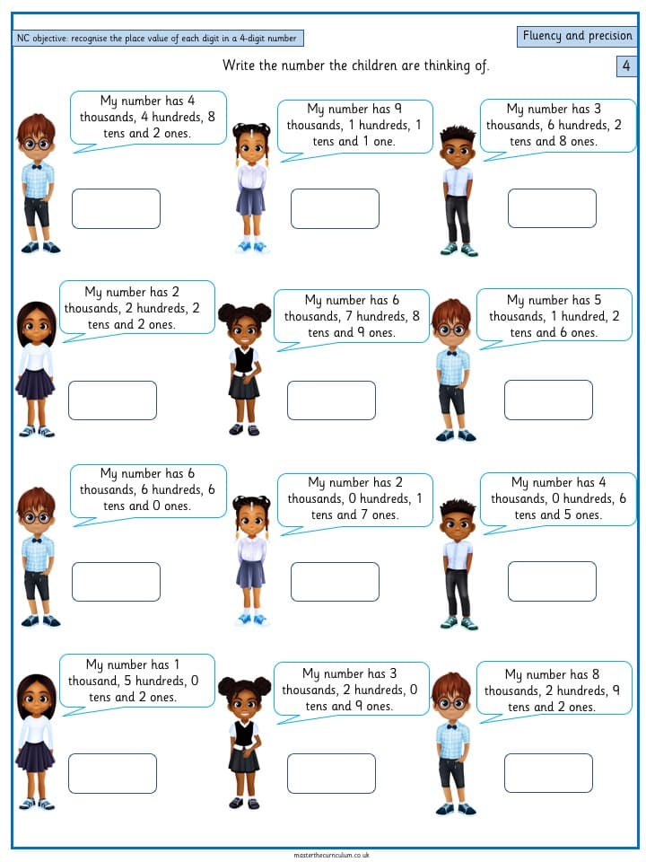 Cover of Year 4 Maths -Recognise the place value of each digit in a four-digit number – 6