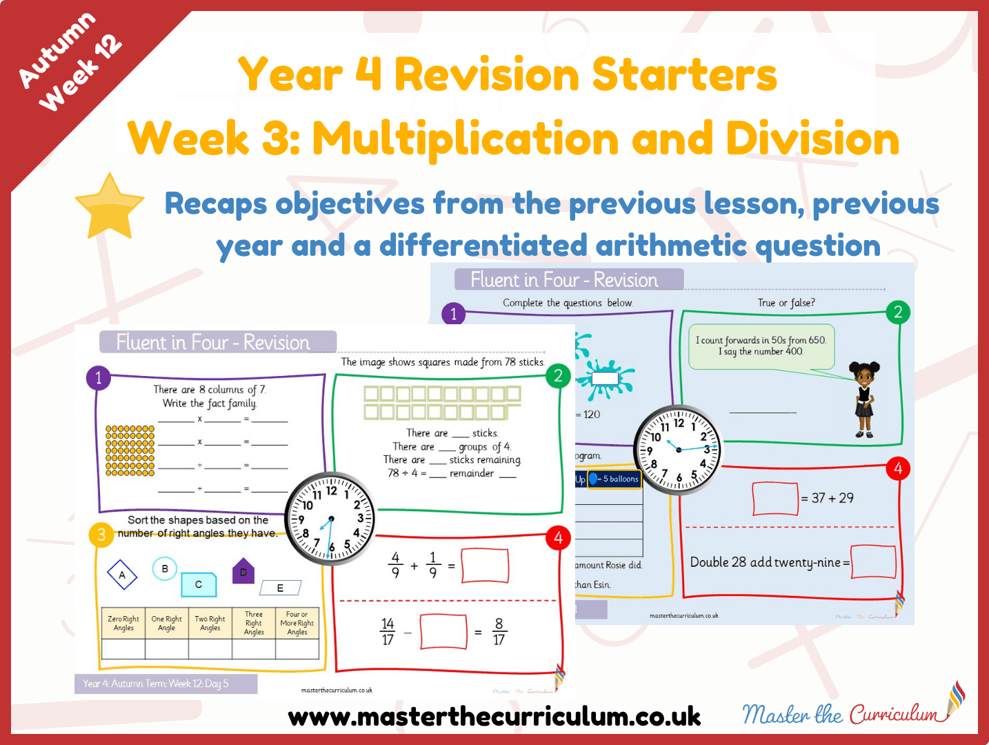 Cover of Year 4 – Autumn – Week 3 Multiplication and Division Revision Starters V2.0
