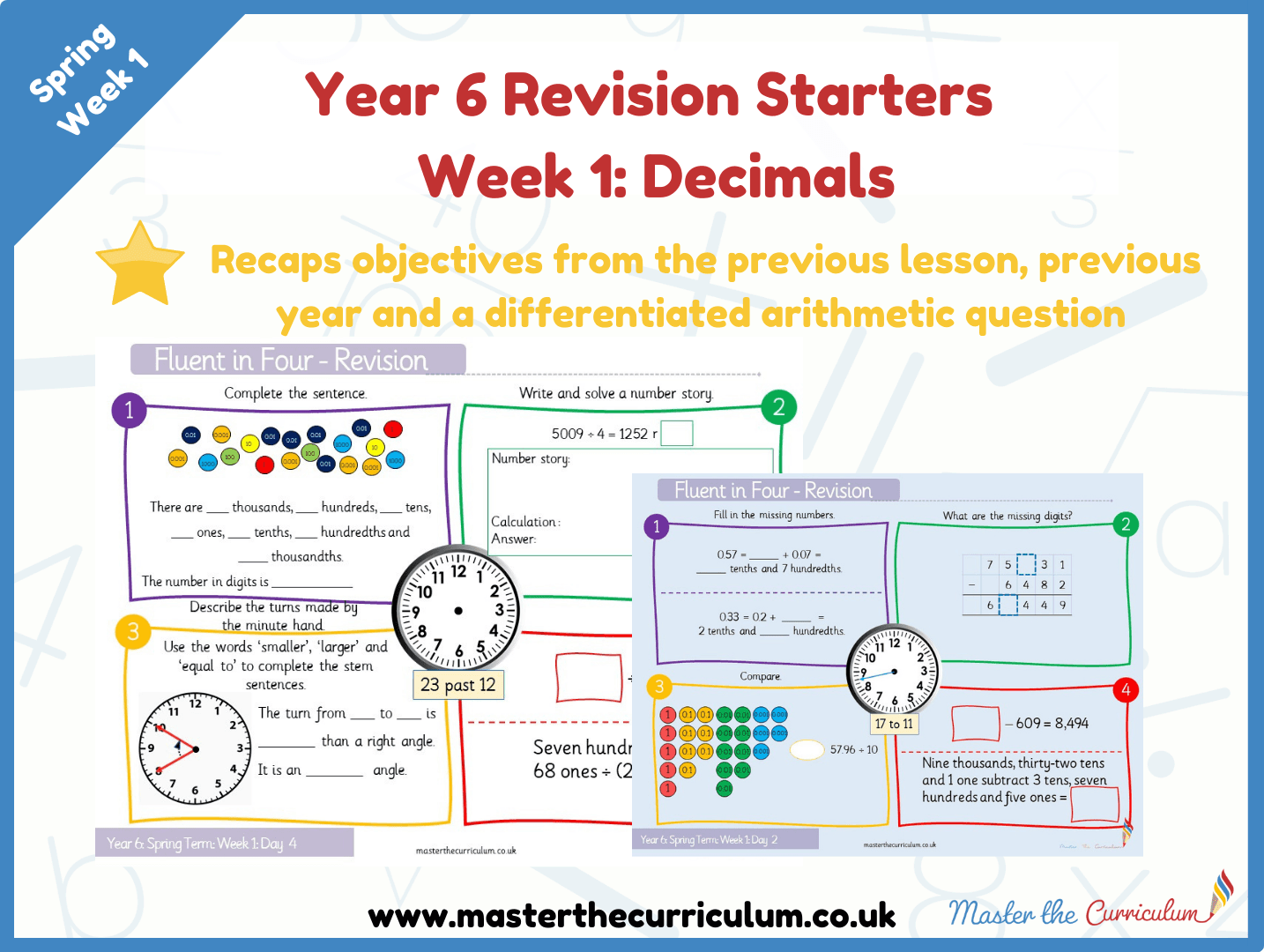 Cover of Year 6 – Spring – Week 1 Decimals Revision Starters V2.0