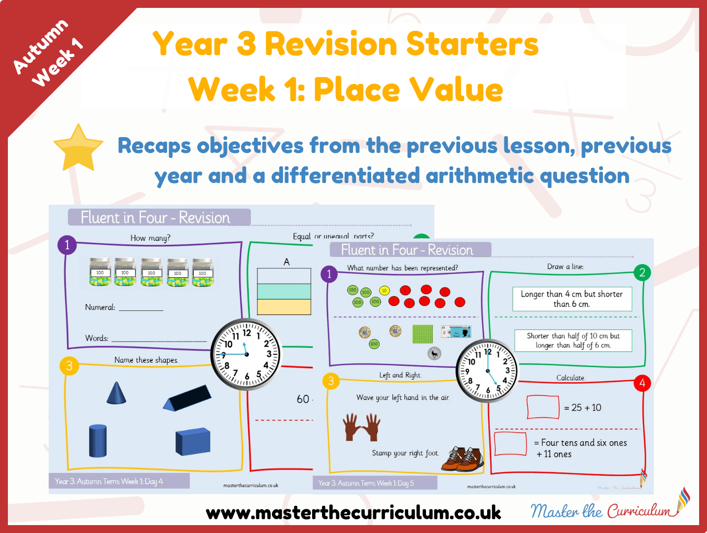 Cover of Year 3 – Autumn – Week 1 Place Value Revision Starters V2.0