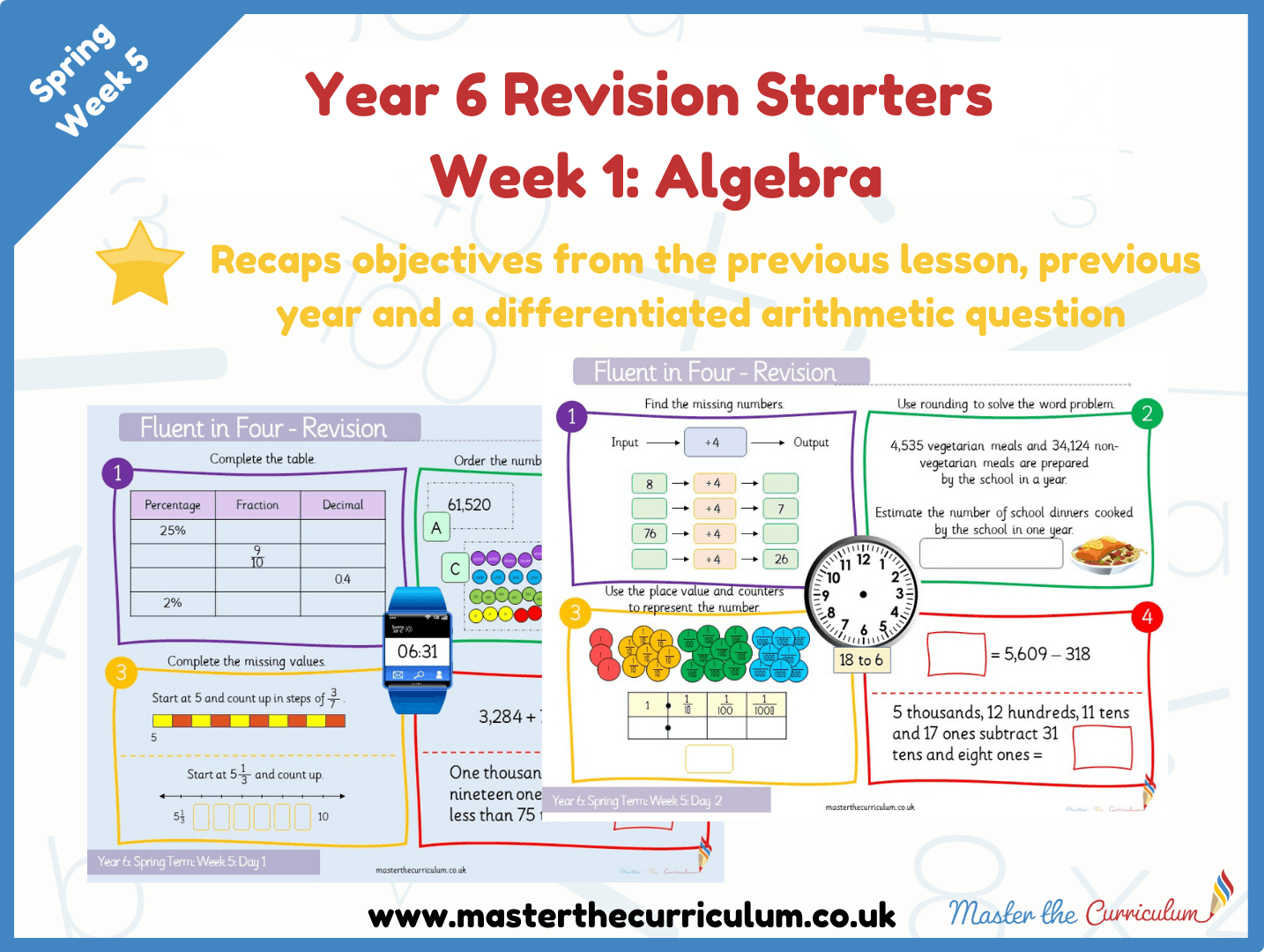 Cover of Year 6 – Spring – Week 1 Algebra Revision Starters V2.0