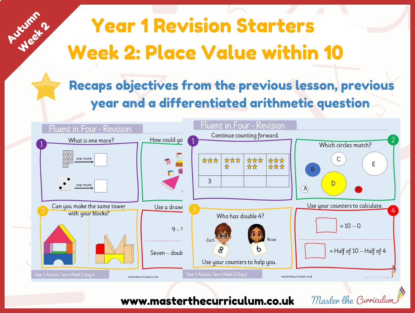 Cover of Year 1 – Autumn – Week 2 Place Value within 10 Revision Starters V2.0