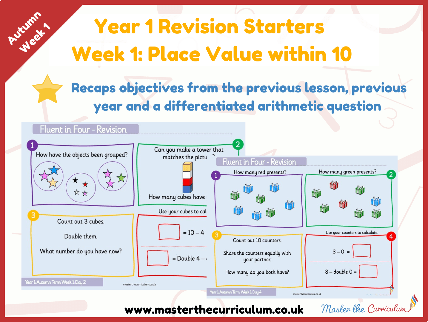Cover of Year 1 – Autumn – Week 1 Place Value within 10 Revision Starters V2.0