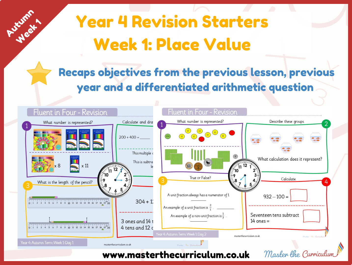 Cover of Year 4 – Autumn – Week 1 Place Value Revision Starters V2.0