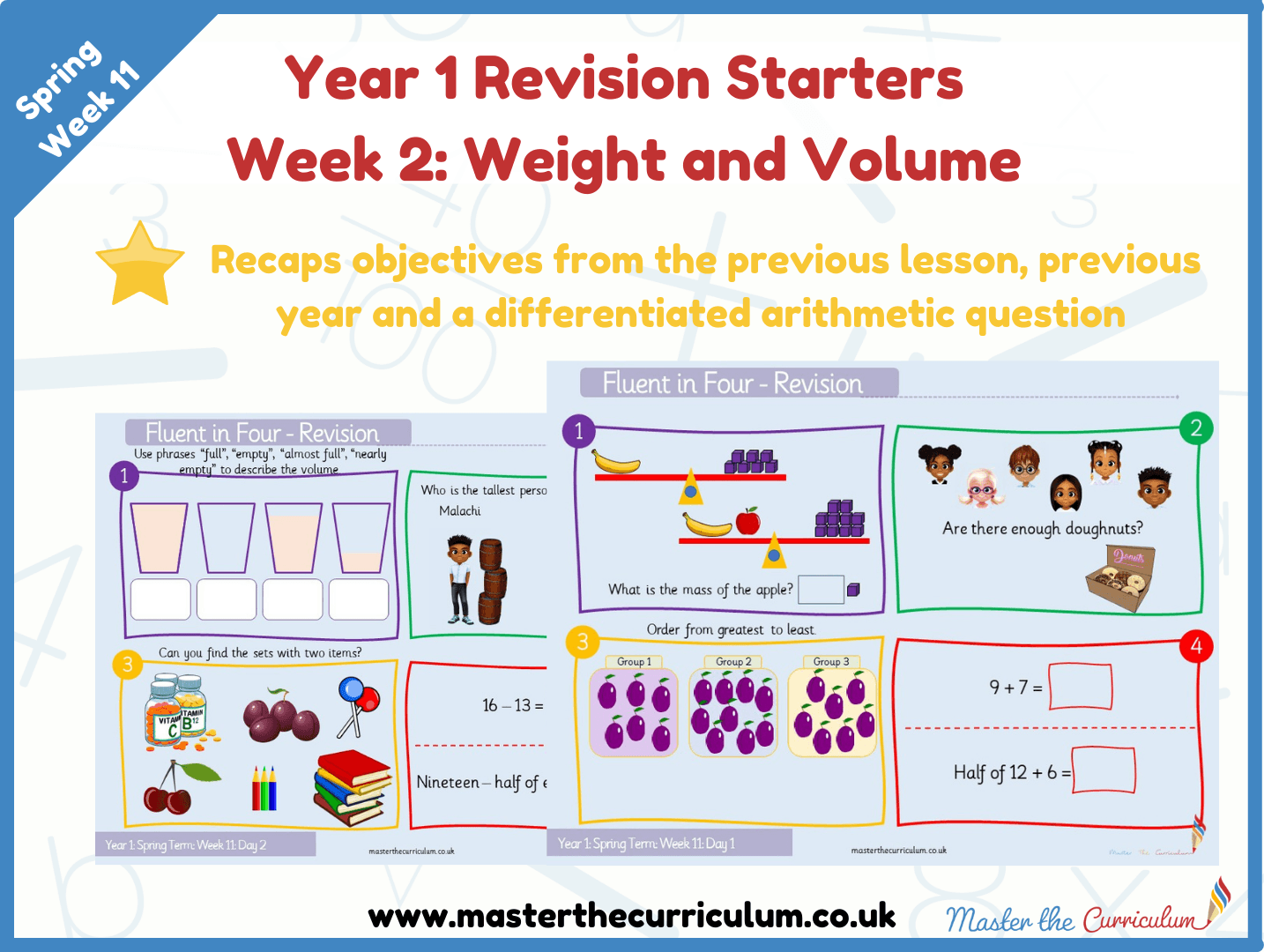 Cover of Spring – Year 1 – Week 2 Weight and Volume Revision Starters V2.0