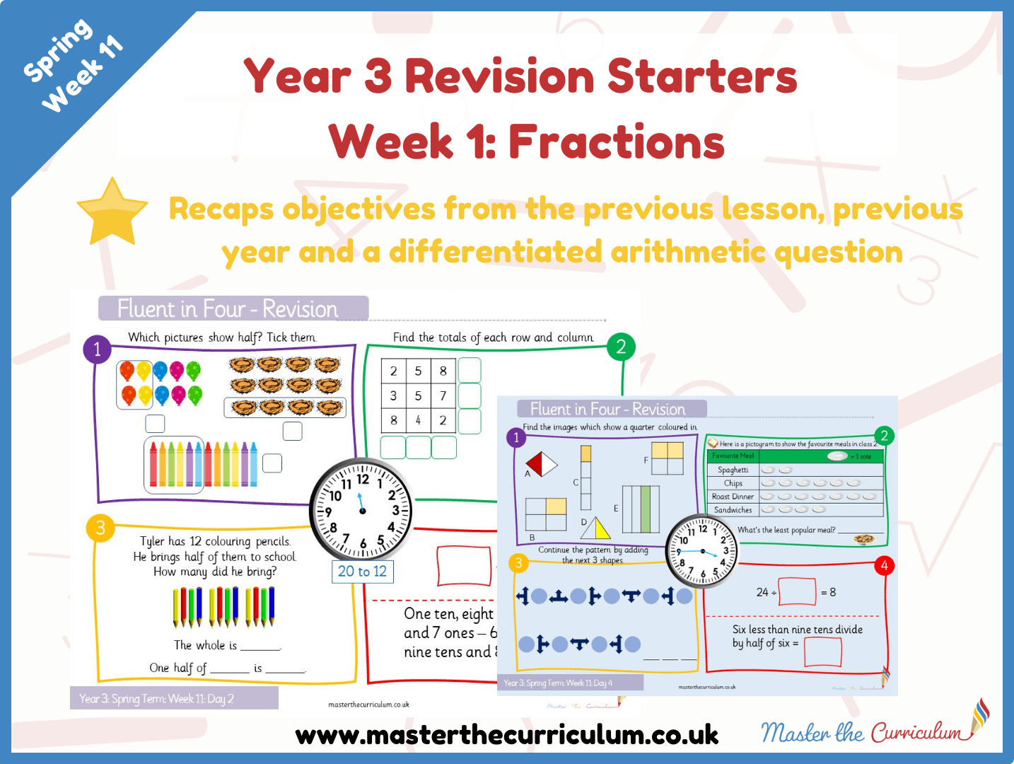 Cover of Year 3 – Spring – Week 1 Fractions Revision Starters V2.0