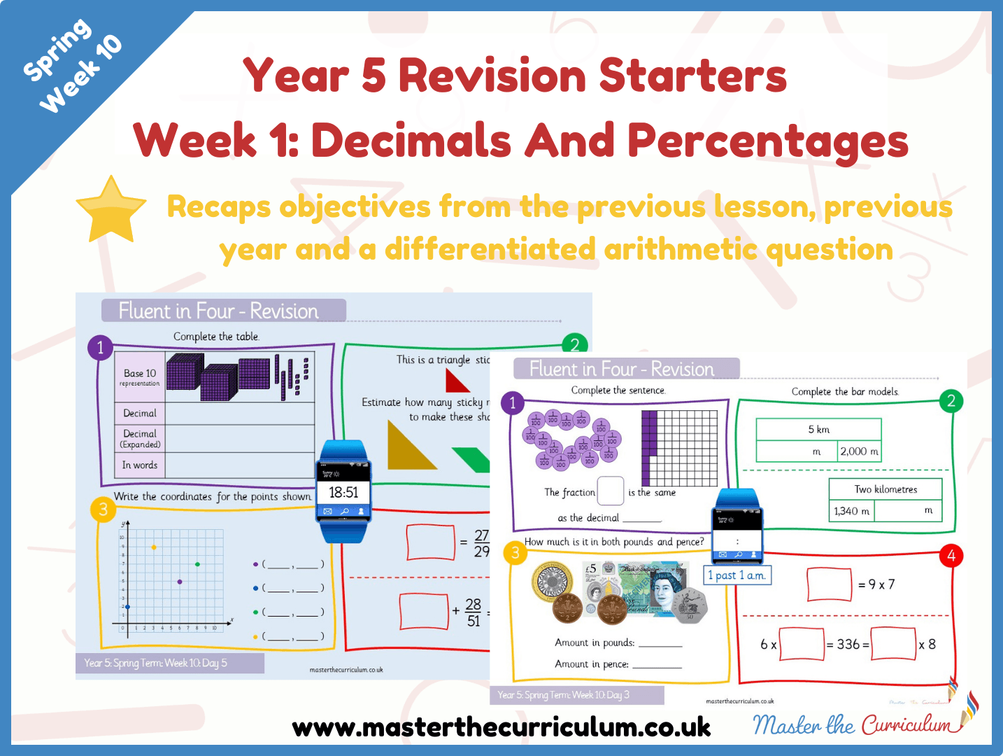 Cover of Year 5 – Spring – Week 1 Decimals and Percentages Revision Starters V2.0