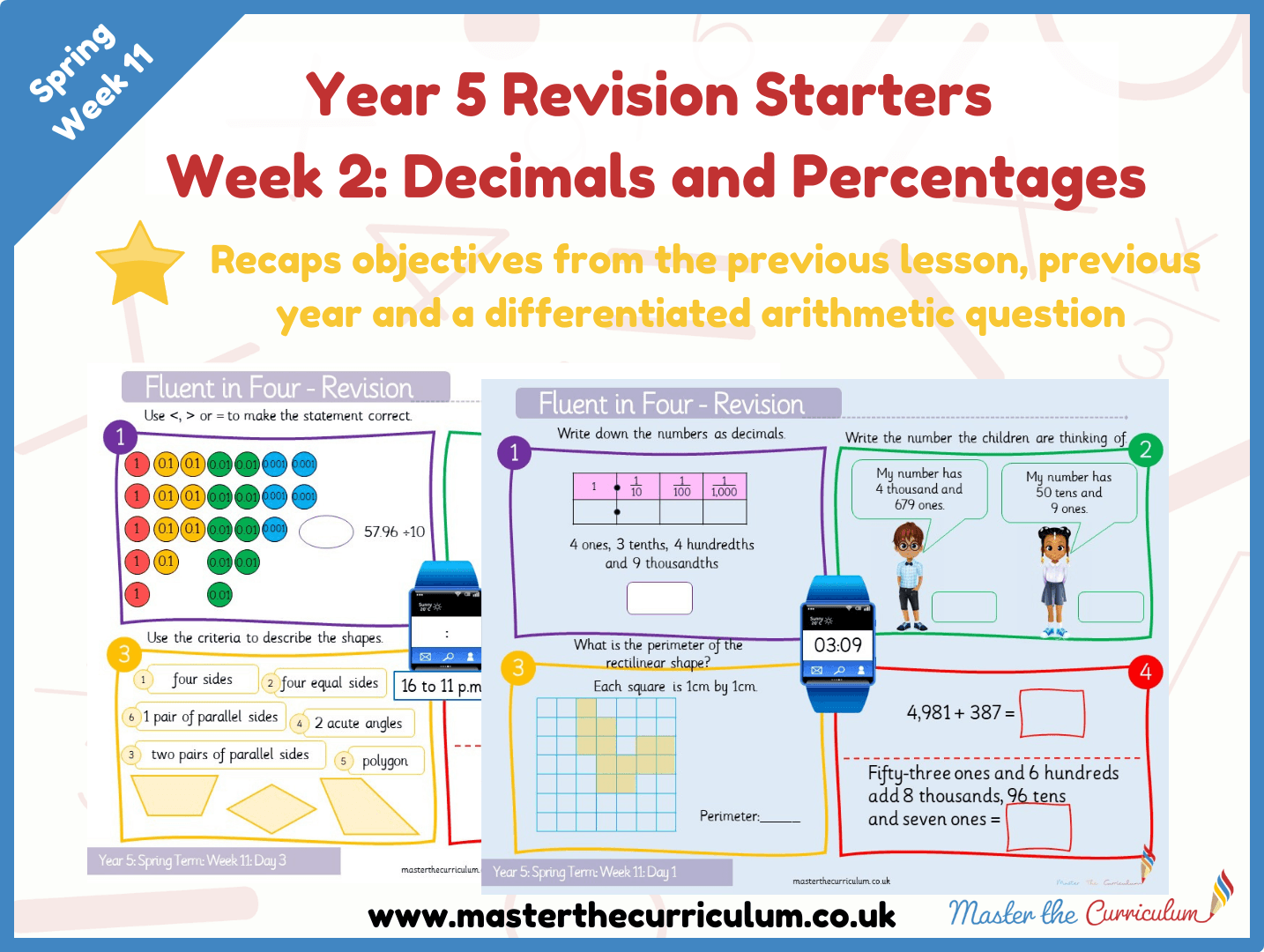 Cover of Year 5 – Spring – Week 2 Decimals and Percentages Revision Starters V2.0