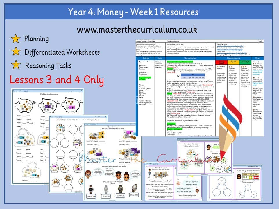 Cover of NEW 20/21 – Year 4 – Summer – Week 1 Money Lessons 3 and 4 PDF