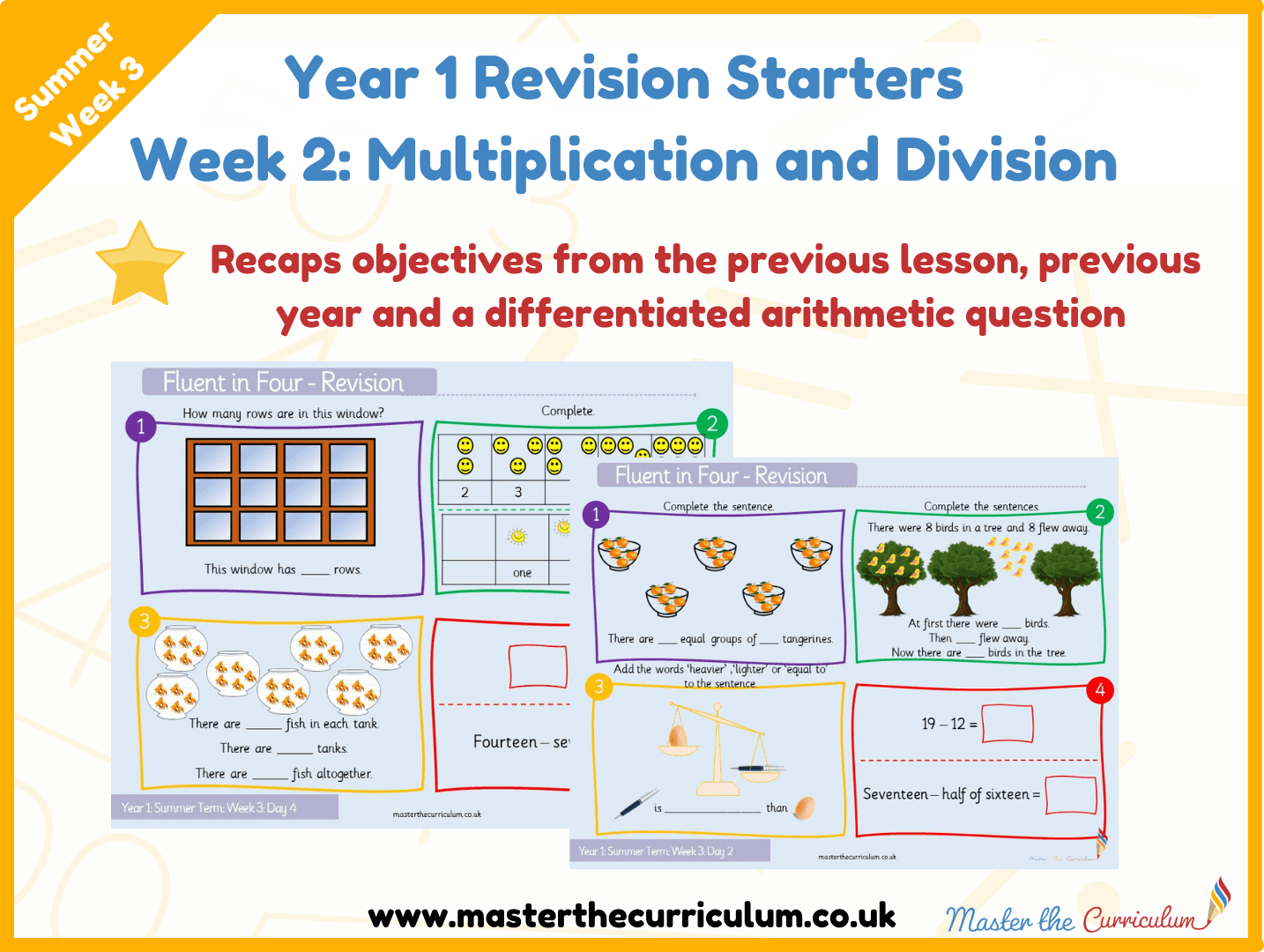 Cover of Year 1 – Summer – Week 2 Multiplication Revision Starters V2.0
