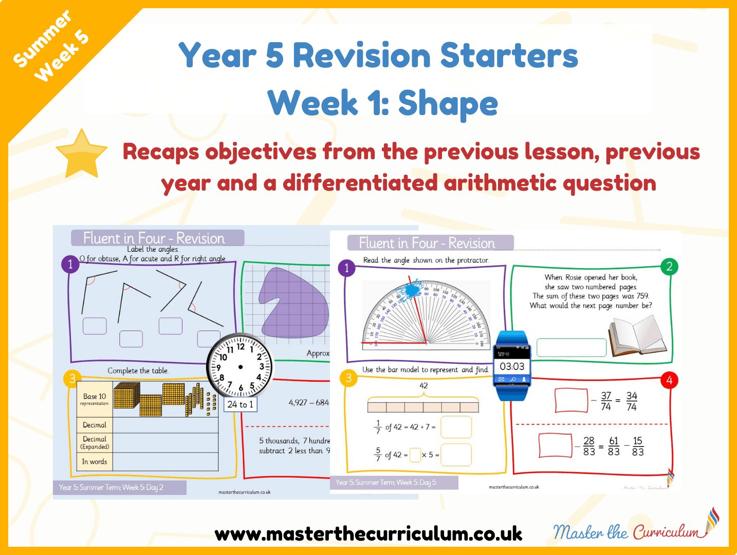 Cover of Year 5 – Summer – Week 1 Properties of Shape Revision Starters V2.0