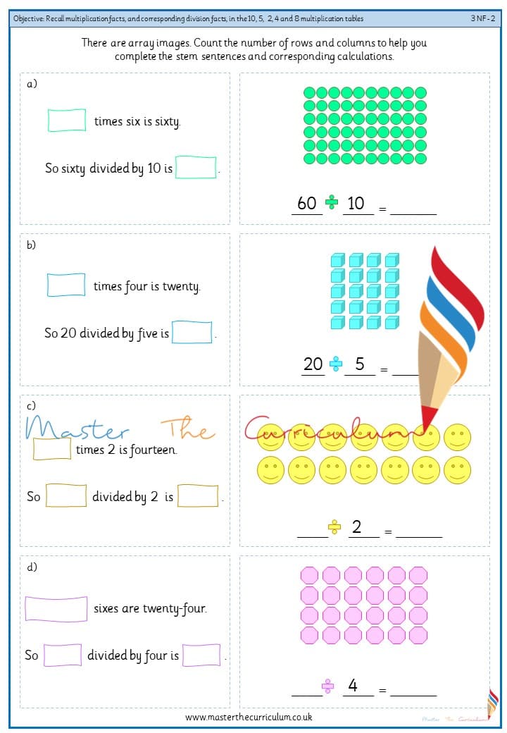 Cover of Recall multiplication facts, and corresponding division facts, in the 10, 5, 2, 4 and 8 multiplication tables (1)