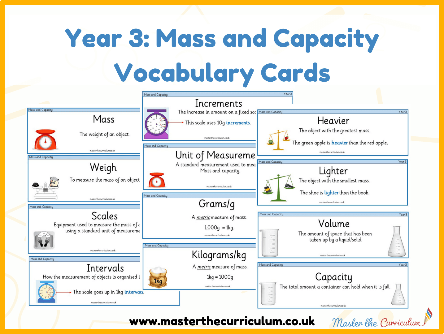 Cover of Year 3 – Summer – Mass and Capacity Vocabulary Cards