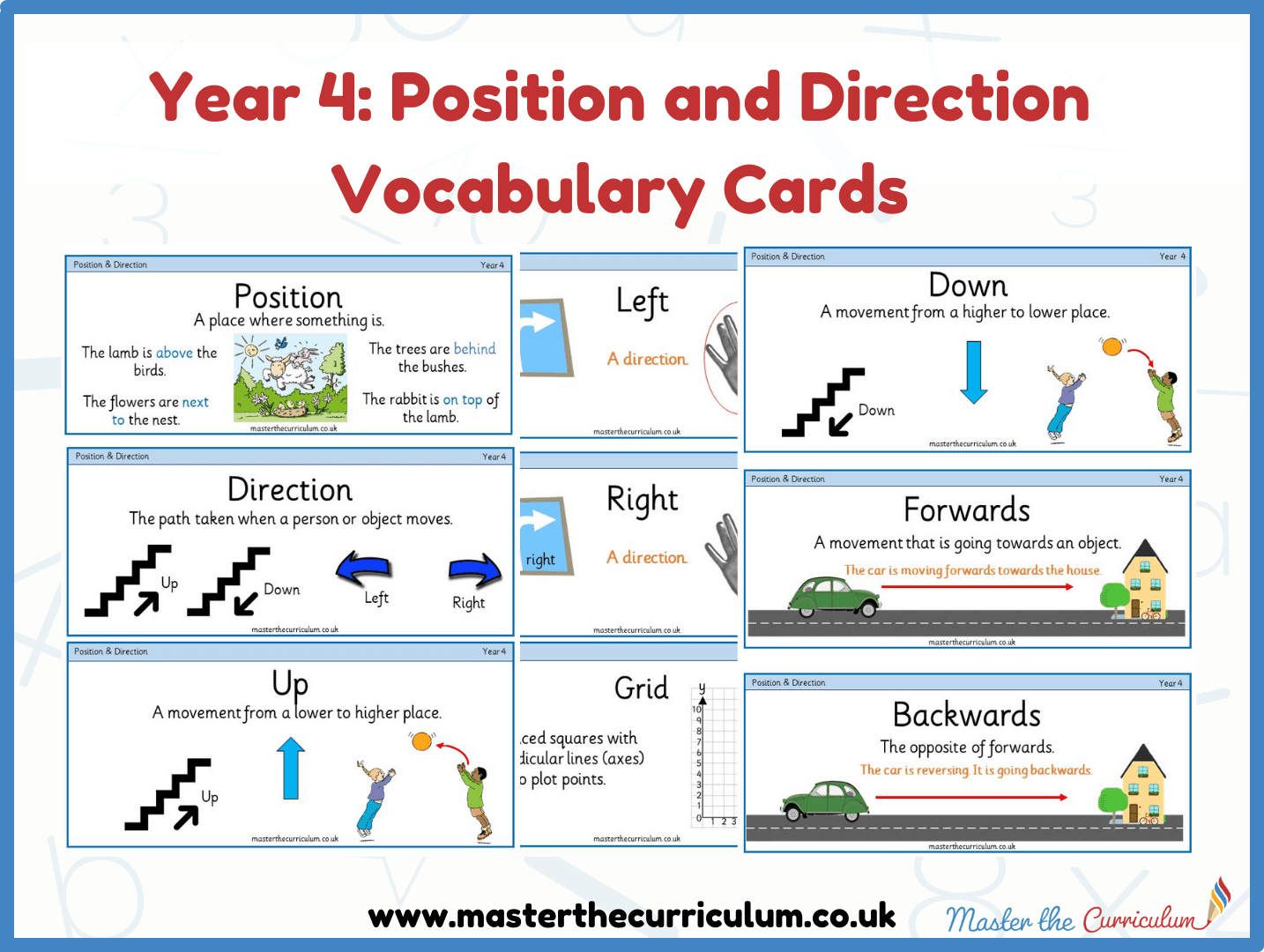 Cover of Year 4 – Summer – Position and Direction Vocabulary Cards