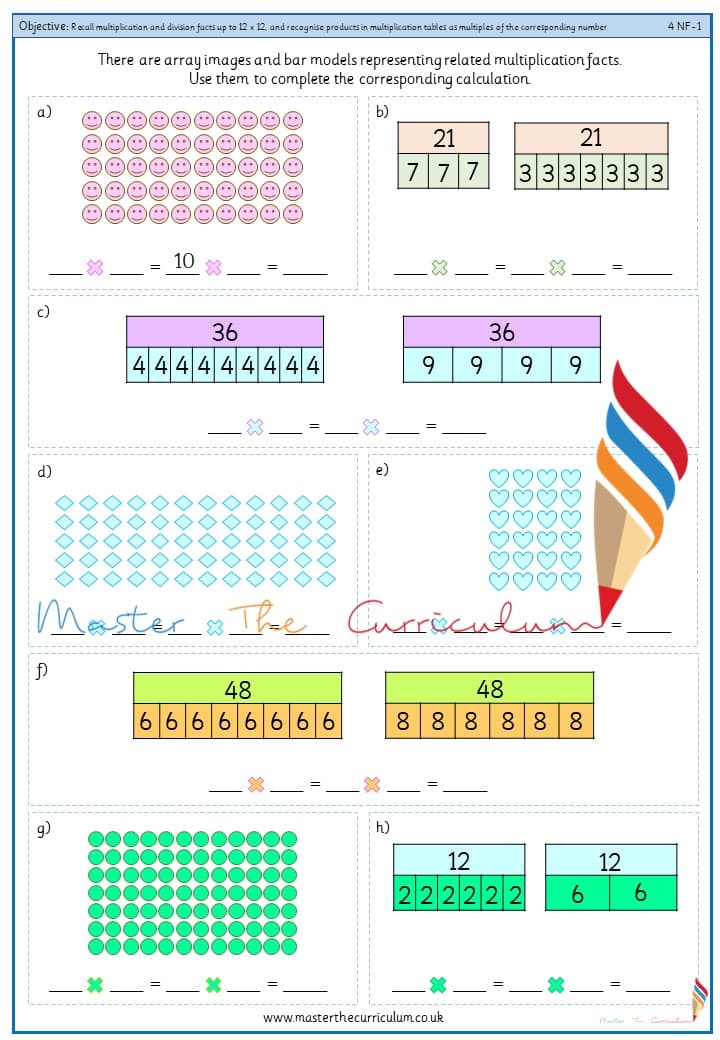 Cover of Recall multiplication and division facts up to 12 x 12, and recognise products in multiplication tables as multiples of the corresponding number (1)