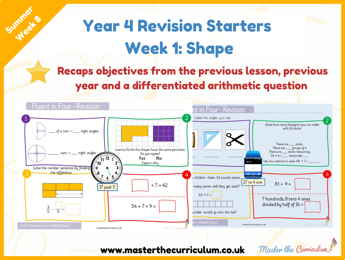 Cover of Year 4 – Summer – Week 1 Properties of Shape Revision Starters V2.0