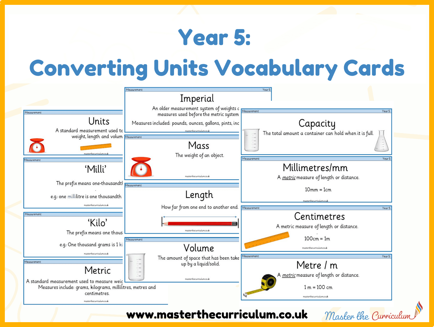 Cover of Year 5 – Summer – Converting Units Vocabulary Cards