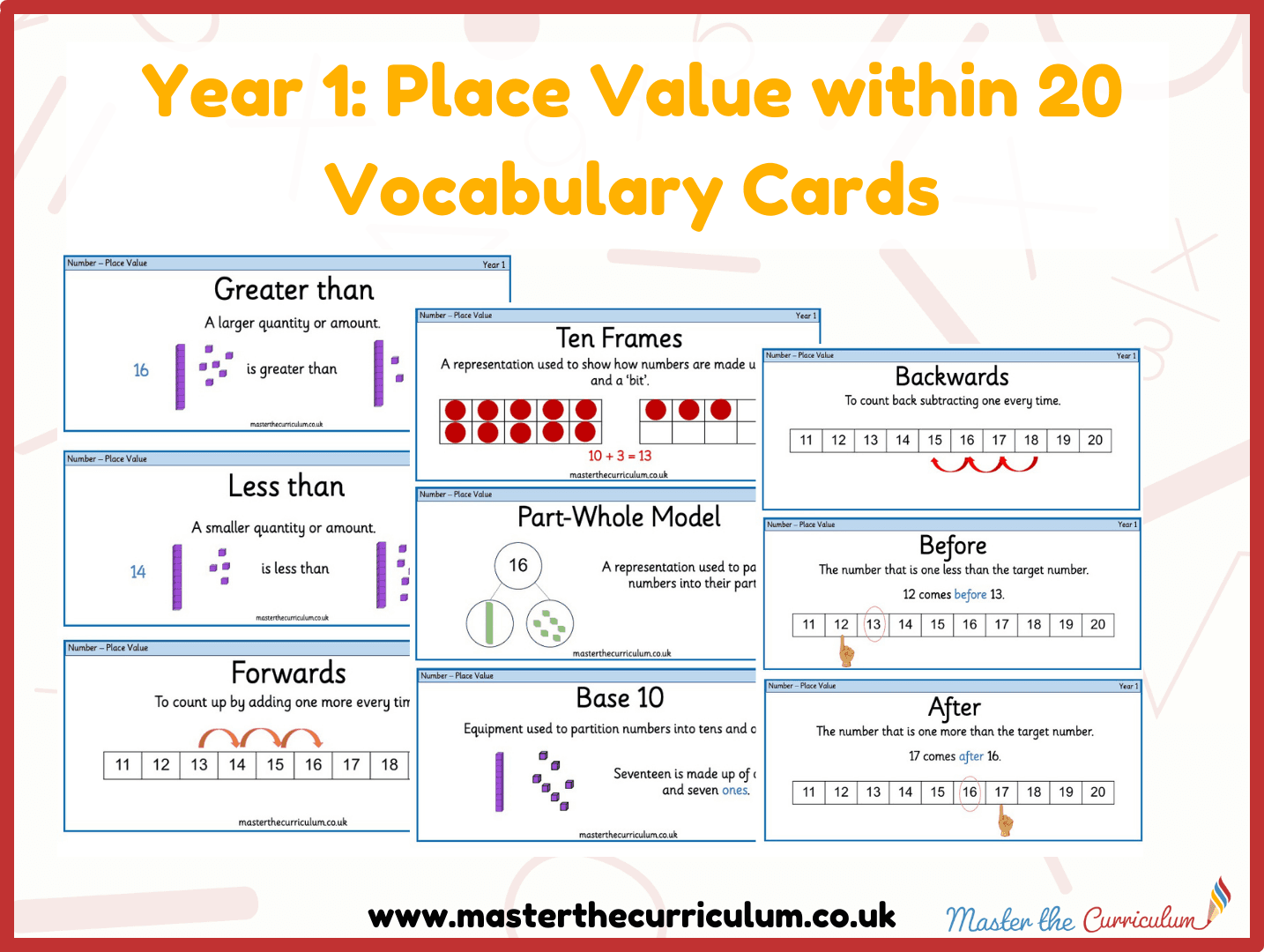 Cover of Year 1 – Autumn – Place Value to 20 Vocabulary Cards