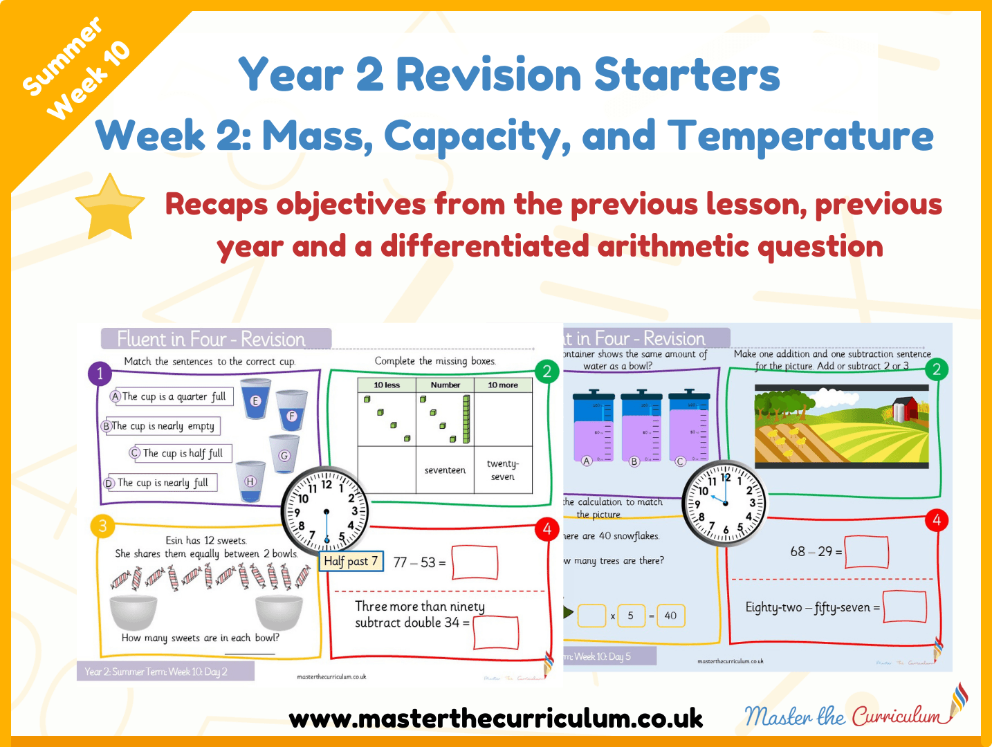 Cover of Year 2 – Summer – Week 2 Mass, Capacity and Temperature Revision Starters V2.0