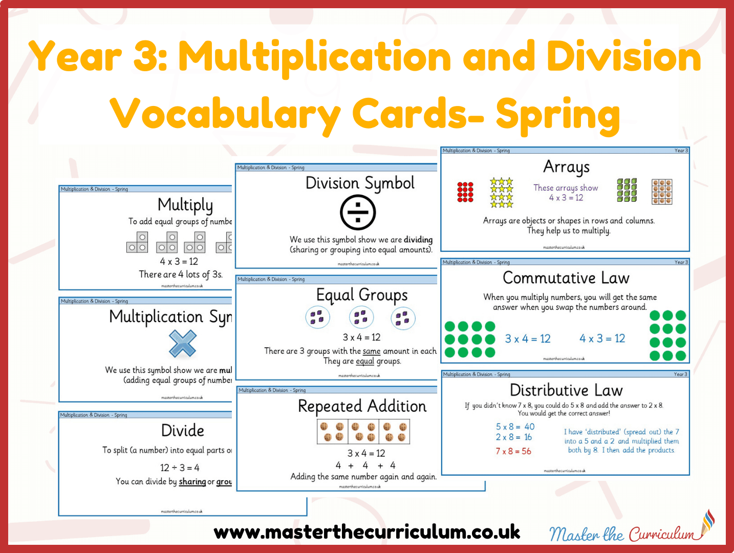 Cover of Year 3 – Spring – Multiplication and Division Vocabulary Cards