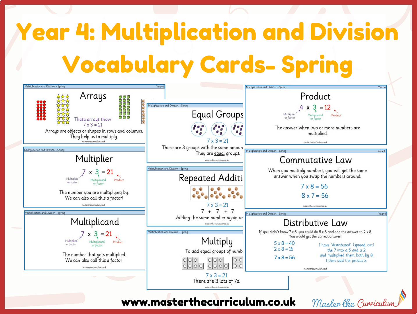 Cover of Year 4 – Spring – Multiplication and Division Vocabulary Cards