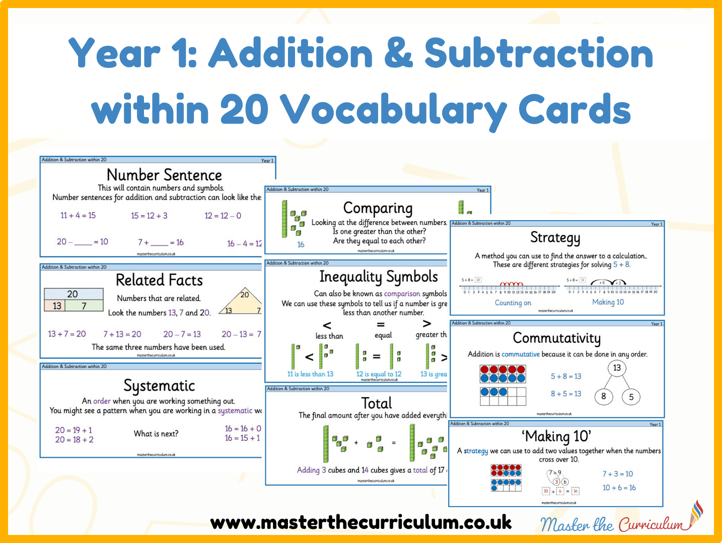 Cover of Year 1 – Spring – Addition and Subtraction within 20 Vocabulary Cards