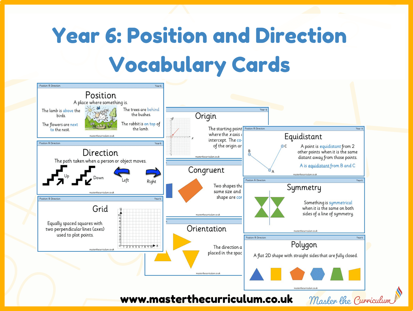 Cover of Year 6 – Autumn – Position and Direction Vocabulary Cards