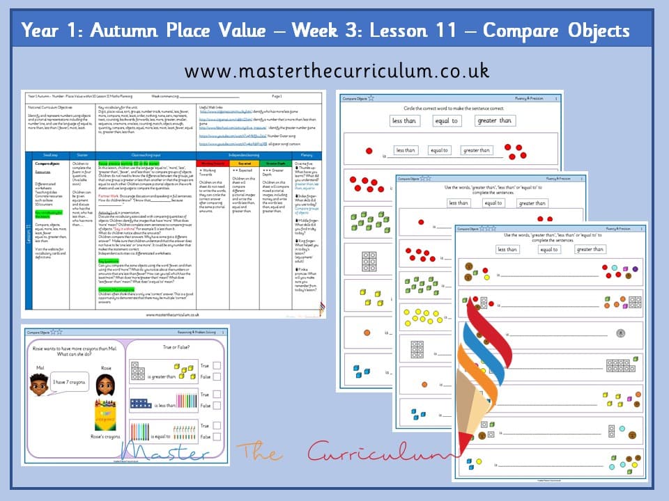 Cover of Year 1: Place Value within 10: Lesson 11 – Compare Objects