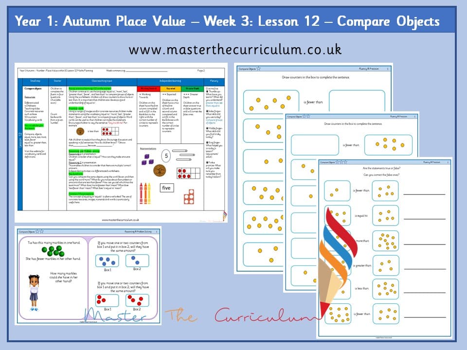 Cover of Year 1: Place Value within 10: Lesson 12 – Compare Objects