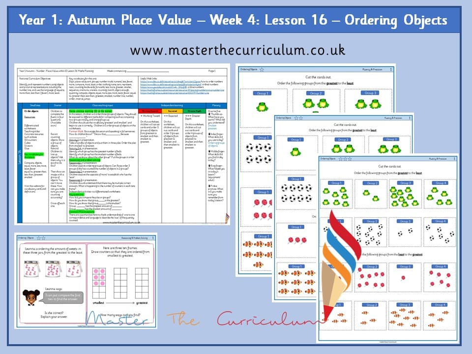 Cover of Year 1: Place Value within 10: Lesson 16 – Ordering Objects
