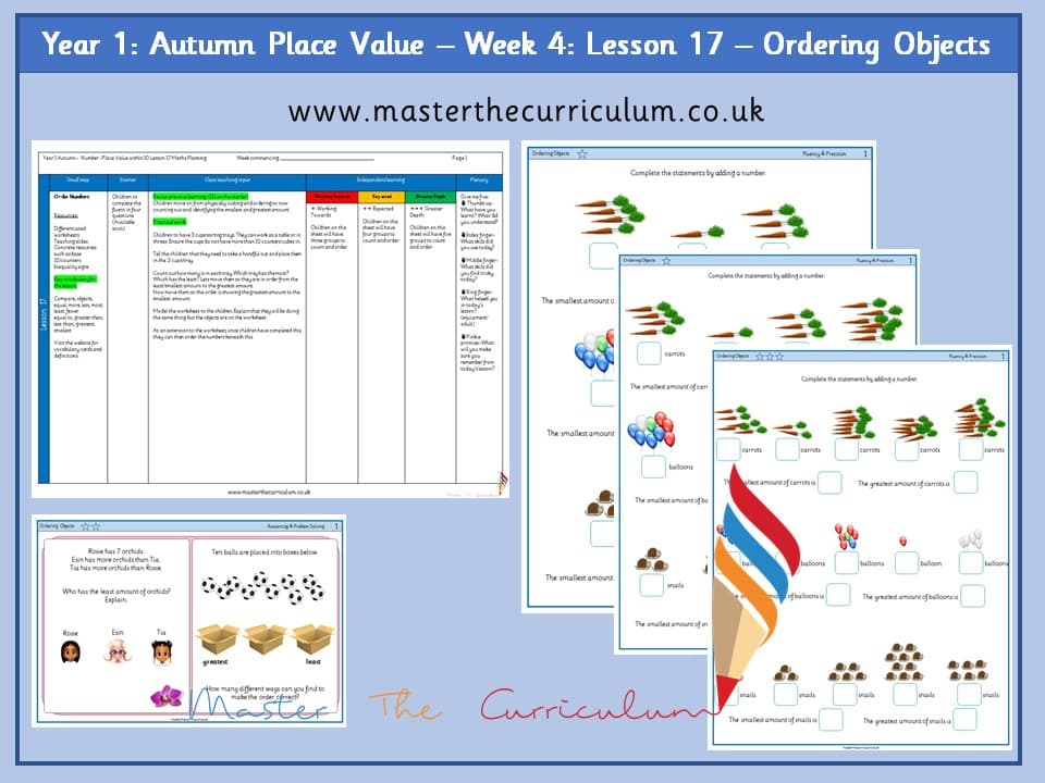 Cover of Year 1: Place Value within 10: Lesson 17 – Ordering Objects